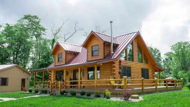 Amazing Log Cabin Open Floor Plan & Cozy Touches For Family Retreat