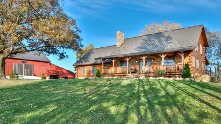 McKay’s Rustic Log Cabin Has An Adorable Barn-Style Addition.