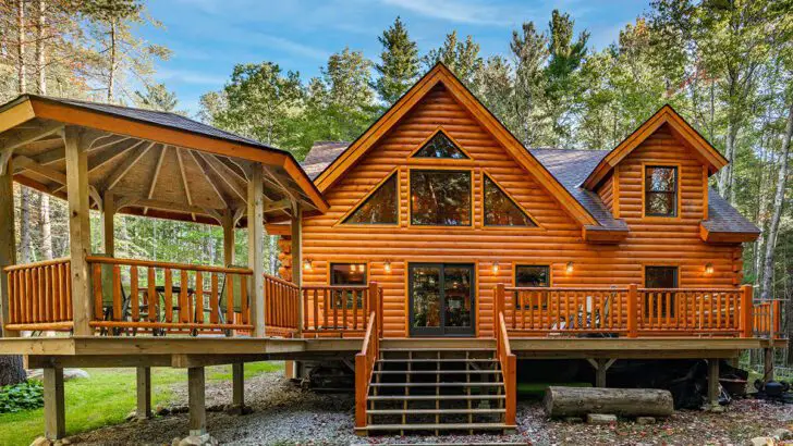 The Cascade Model Has A Beautiful Log Cabin Inside That Has A Modern Rustic Charm