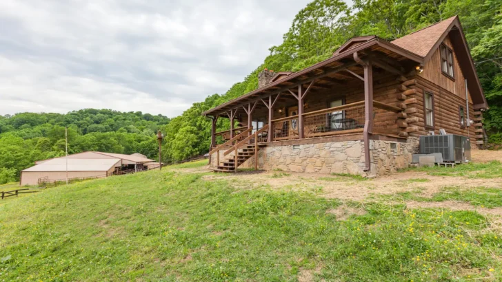 There Is A Beautiful View Of The City From This Log Cabin On 24 Acres