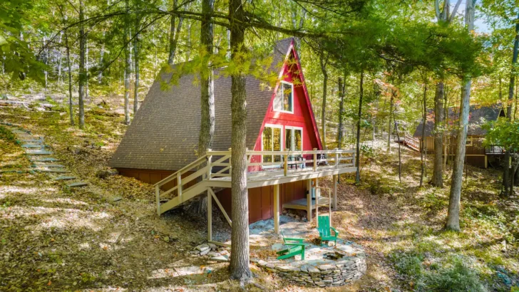 Experience Tranquility In This Picturesque A-Frame Nestled Amongst Towering Trees