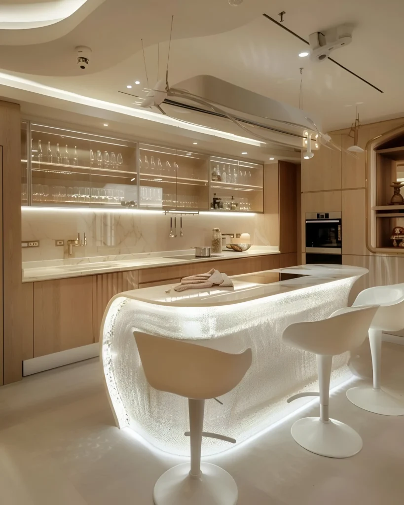 Futuristic Kitchen with Sculptural Lighting