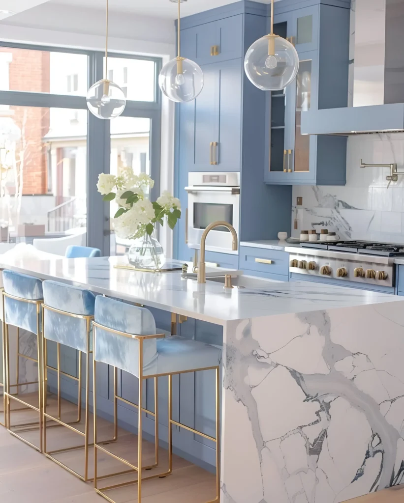 Powder Blue Kitchen with Gold Accents