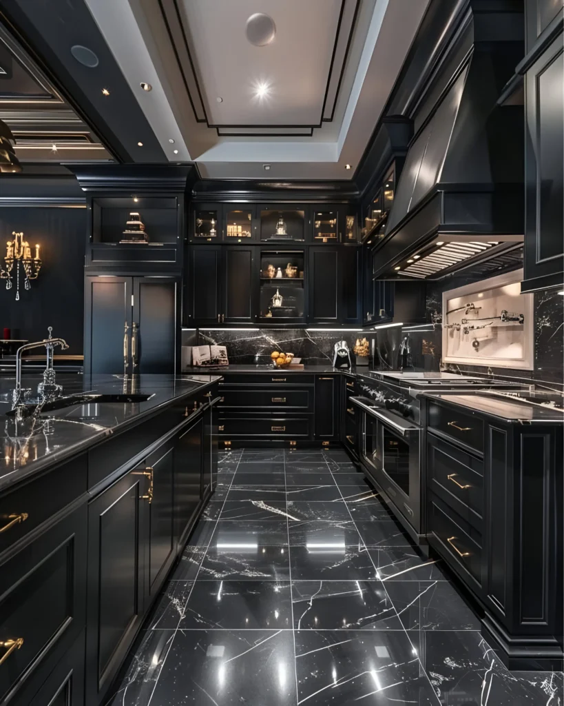 Black Marble Kitchen with Gold Accents