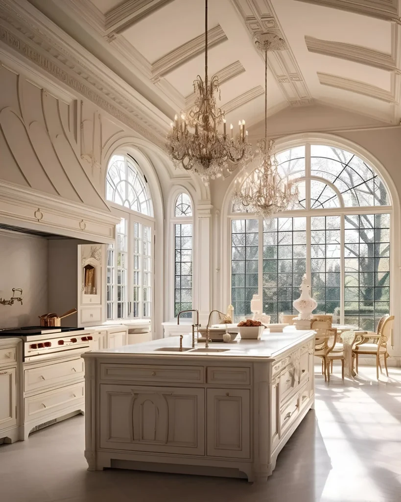 Grand Kitchen with Crystal Chandeliers