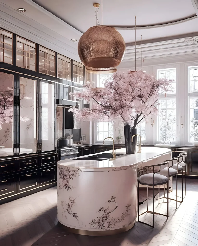 Blossom-Inspired Kitchen with Oriental Flair