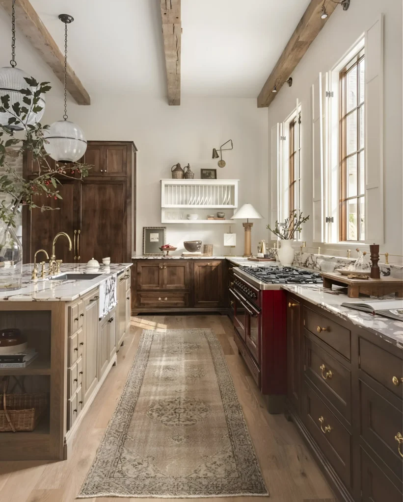 Cozy Farmhouse Kitchen with Rich Wooden Details