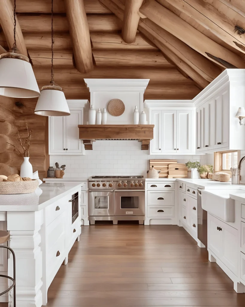 Cabin-Inspired Kitchen with White and Wood Accents