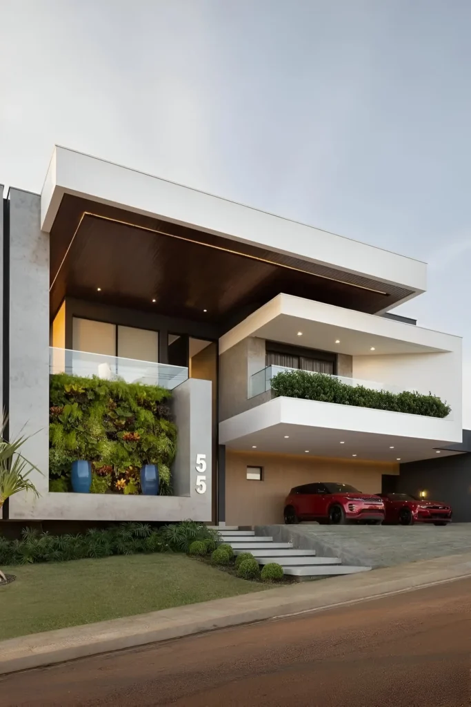 Modern luxury home with vertical garden, expansive balconies, sleek architecture, and bold urban design.