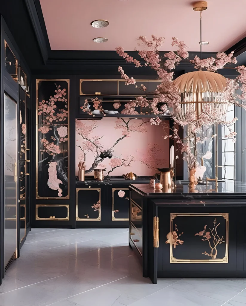 Oriental-Inspired Kitchen with Artistic Detailing