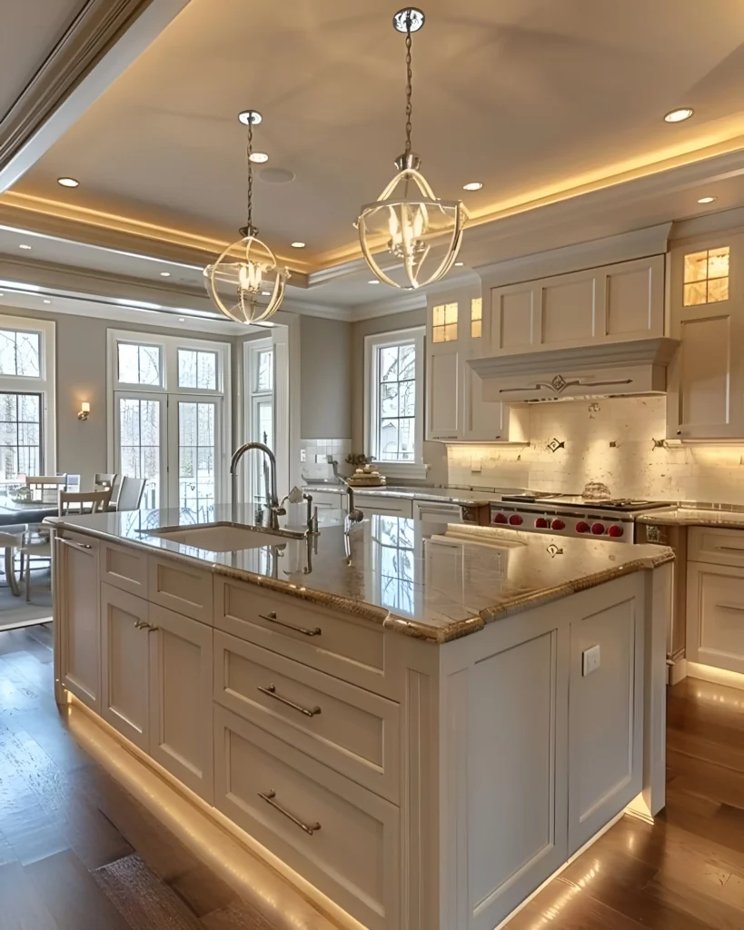 Timeless Kitchen with Statement Lighting