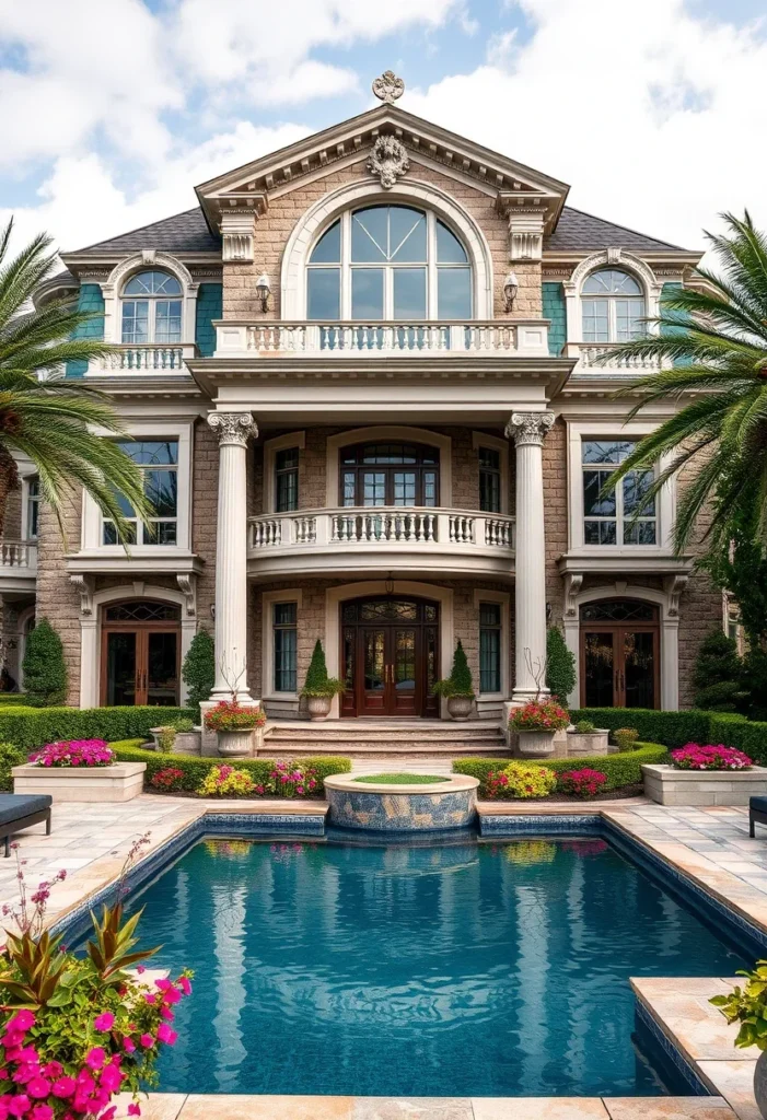 Luxurious Mansion Facades with Pools and Gardens 1