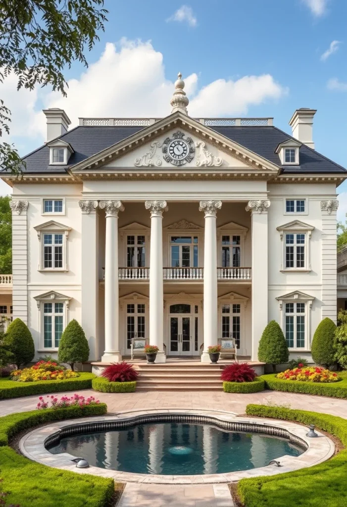 Luxurious Mansion Facades with Pools and Gardens 10