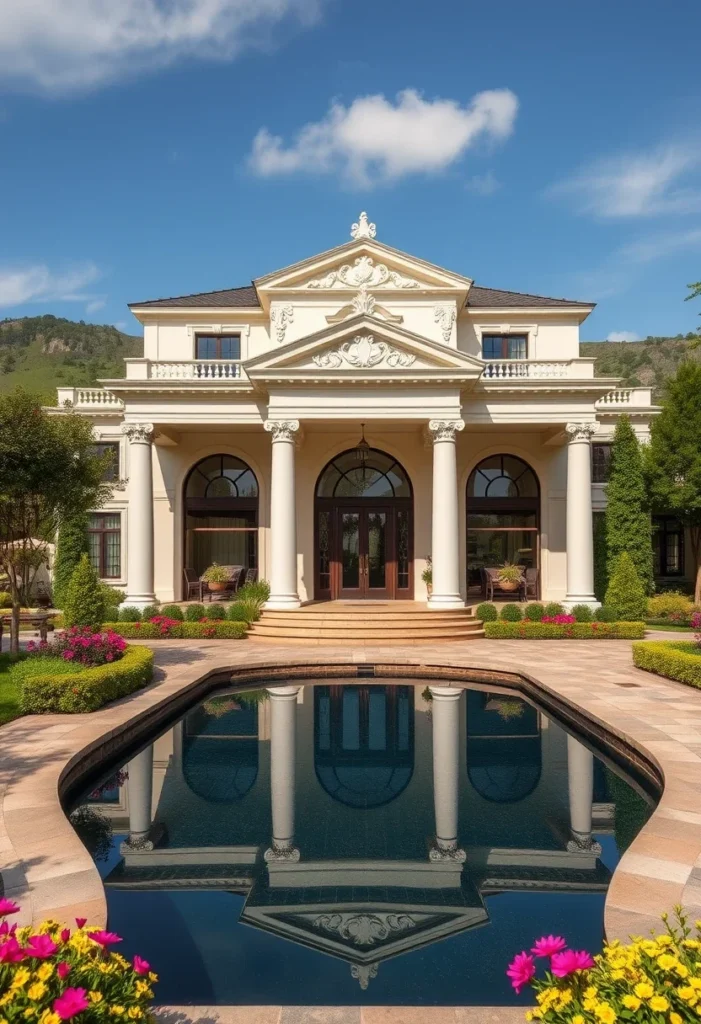 Luxurious Mansion Facades with Pools and Gardens 11