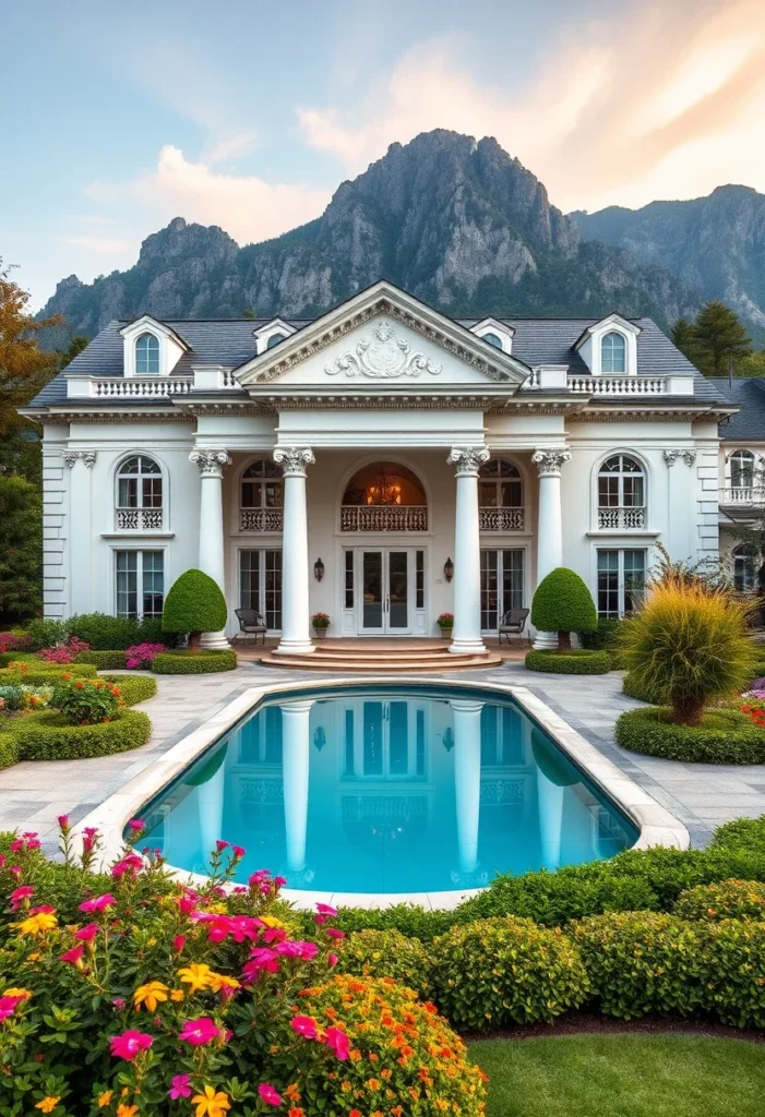 Luxurious Mansion Facades with Pools and Gardens 12