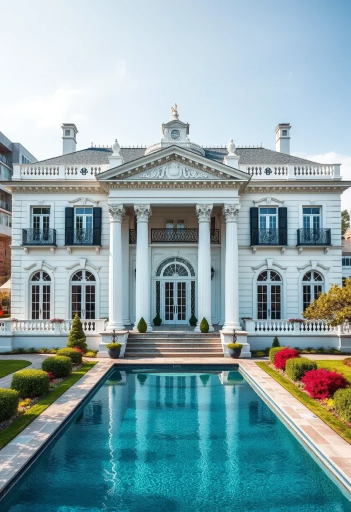 Luxurious Mansion Facades with Pools and Gardens 15