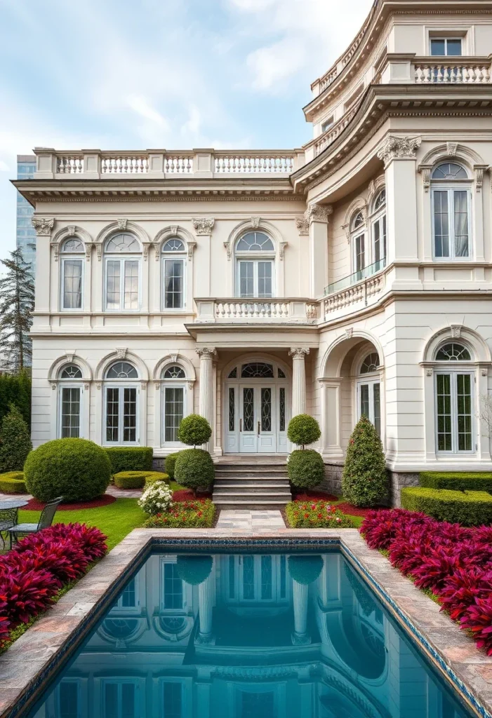 Luxurious Mansion Facades with Pools and Gardens 23