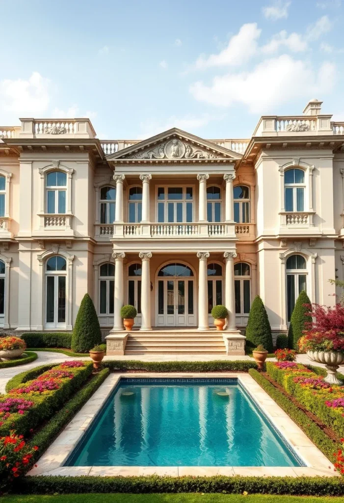 Luxurious Mansion Facades with Pools and Gardens 29