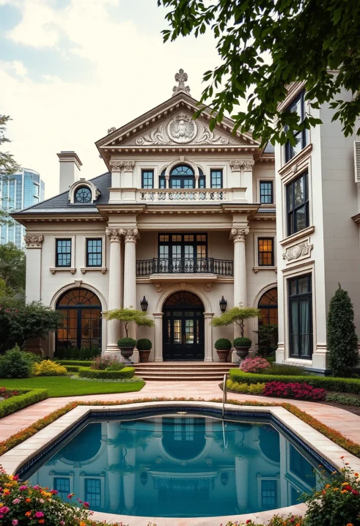 Luxurious Mansion Facades with Pools and Gardens 30