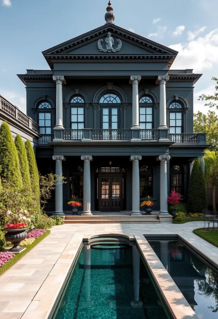 Luxurious Mansion Facades with Pools and Gardens 7