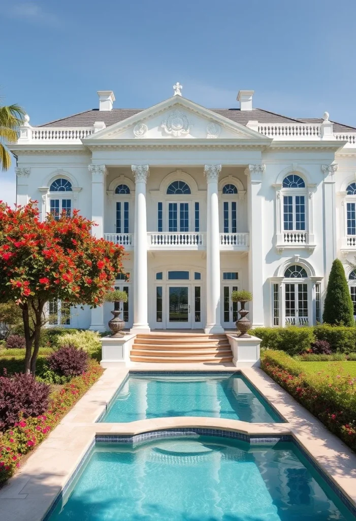 Luxurious Mansion Facades with Pools and Gardens 8