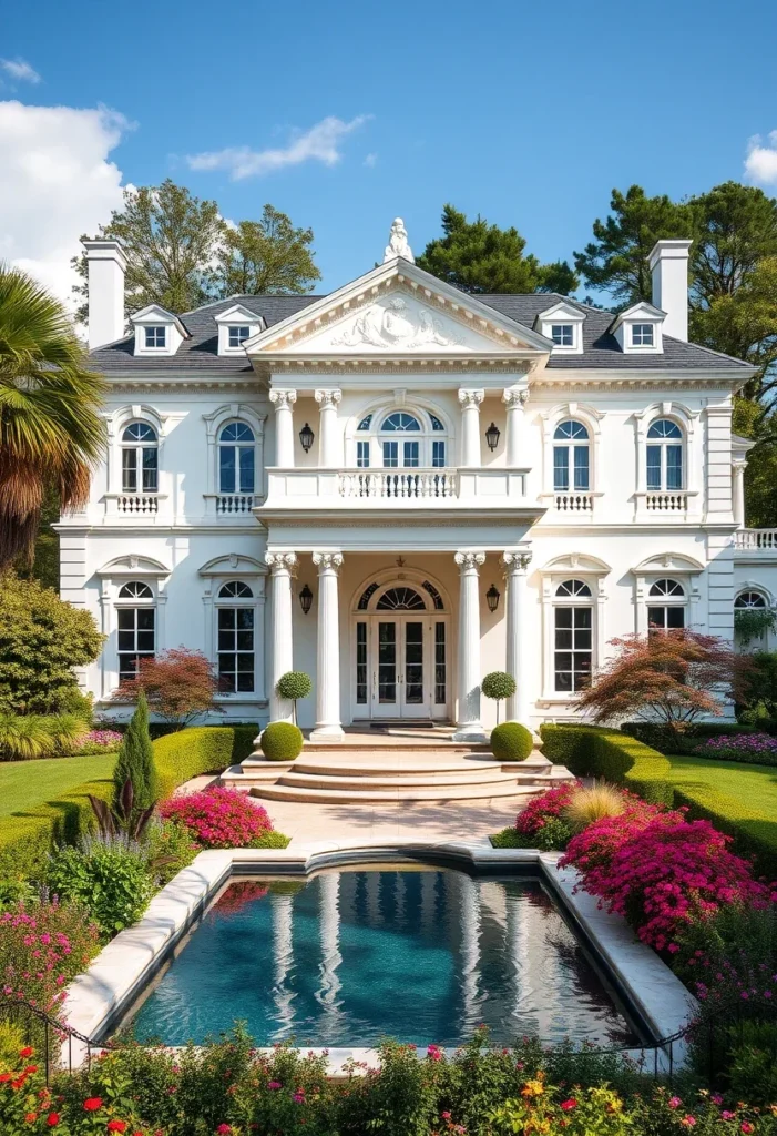 Luxurious Mansion Facades with Pools and Gardens 9