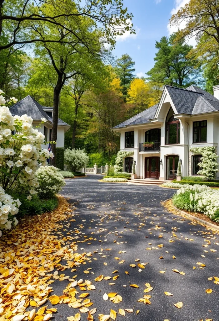 Secluded modern mansion in forest, luxury dream home surrounded by nature, ultra-modern house design with traditional elements