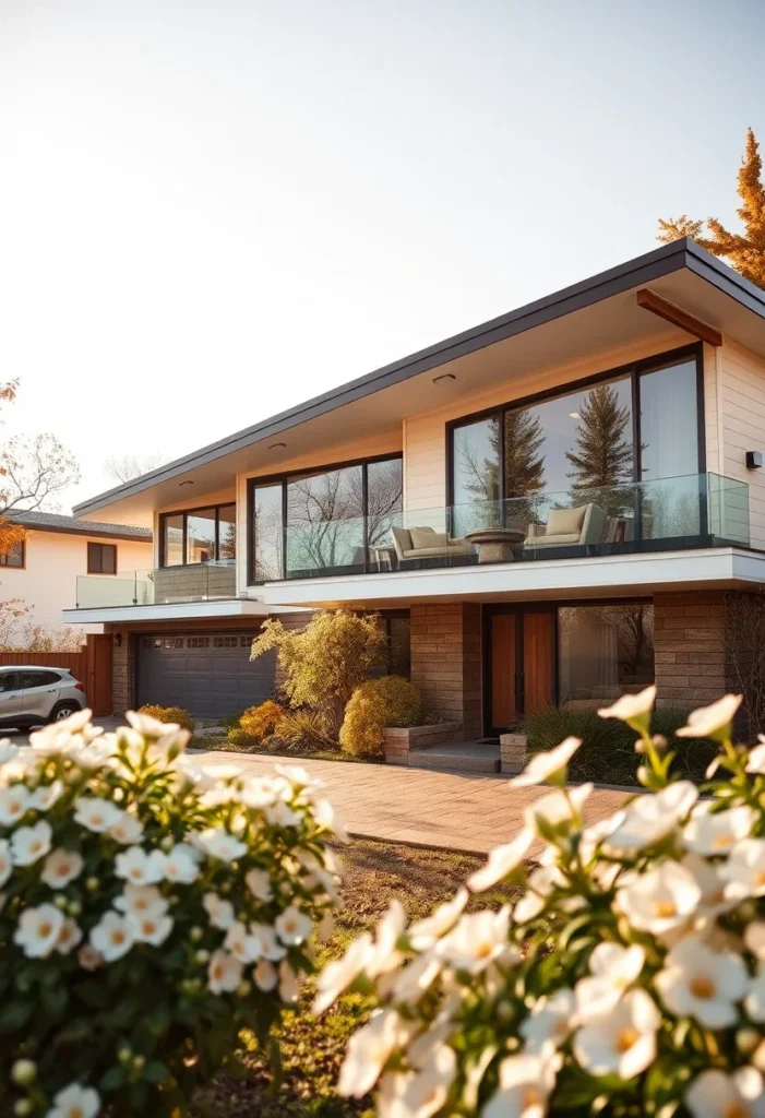 Multi-Level Mid-Century Modern Home with Large Terrace and Expansive Windows.