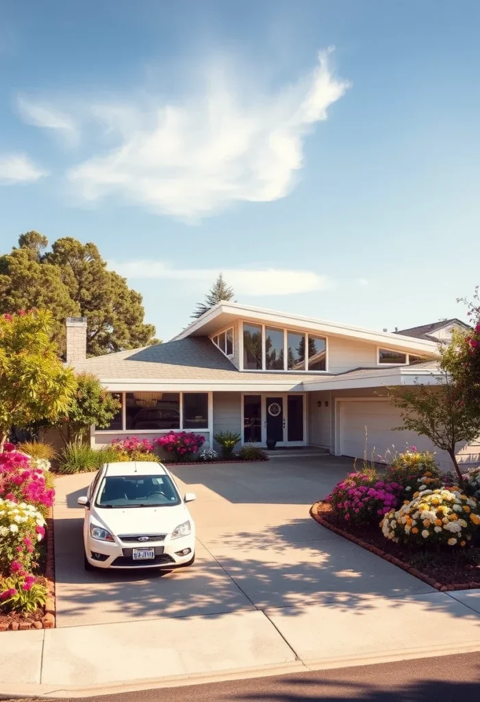 Simple Mid-Century Modern House with Clean Lines, Large Windows, and Subtle Elevation.