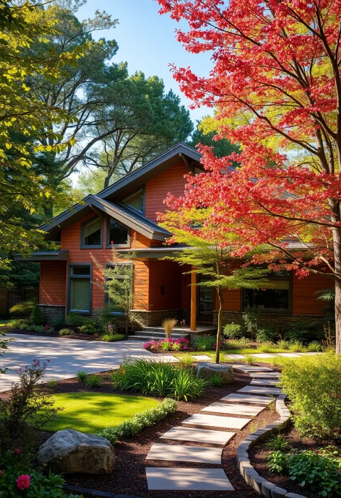 Timeless Mid-Century Home Blends with Nature, Featuring Wood Siding and Modern Landscaping.