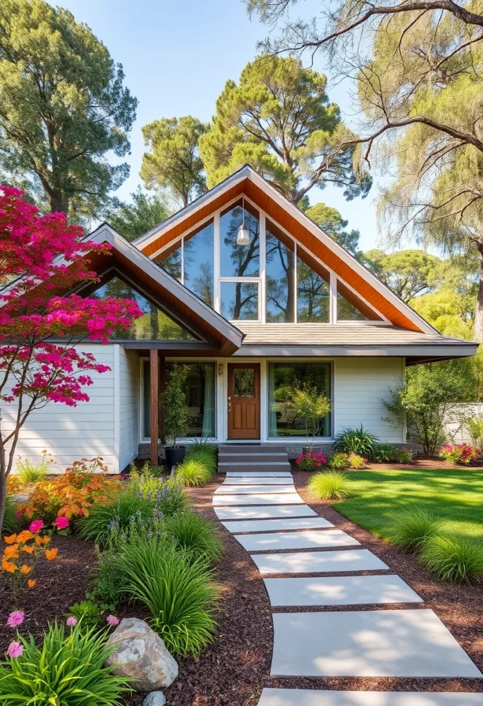 Mid-Century Modern Home with Soaring Open-Gable Roof and Expansive Windows.