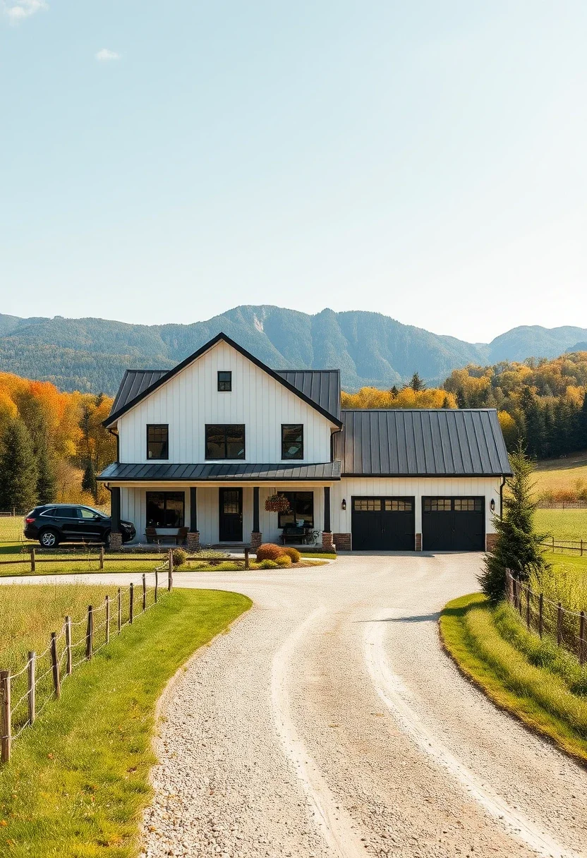 Black and white modern farmhouse with mountain views