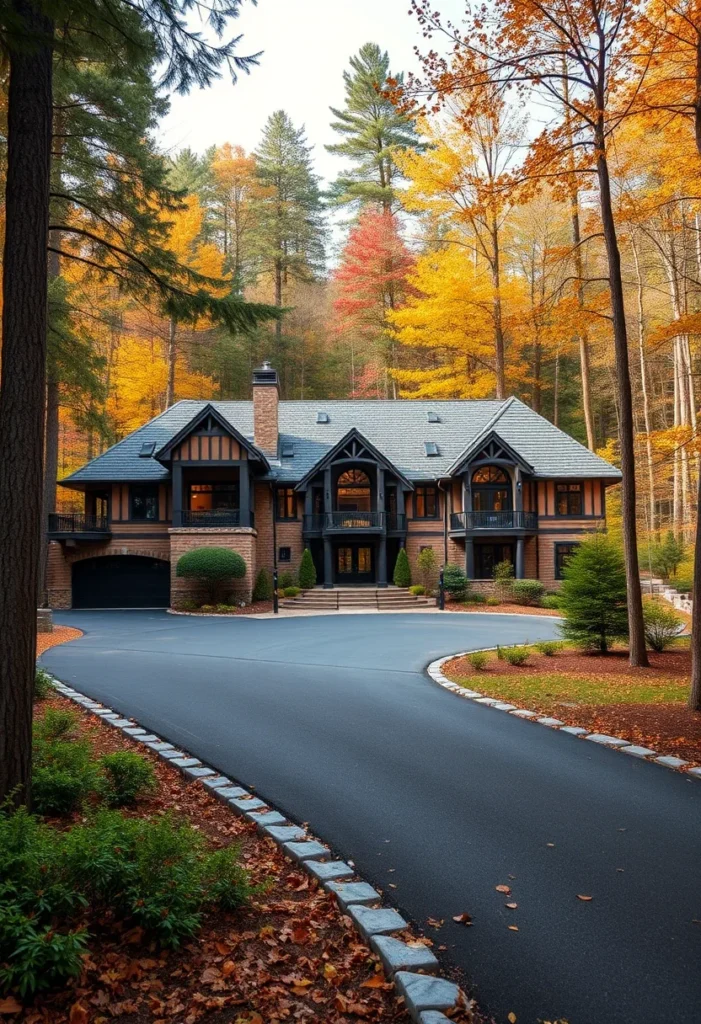 Luxury Mountain Mansion, Stone and Timber Exterior, Fall Colors