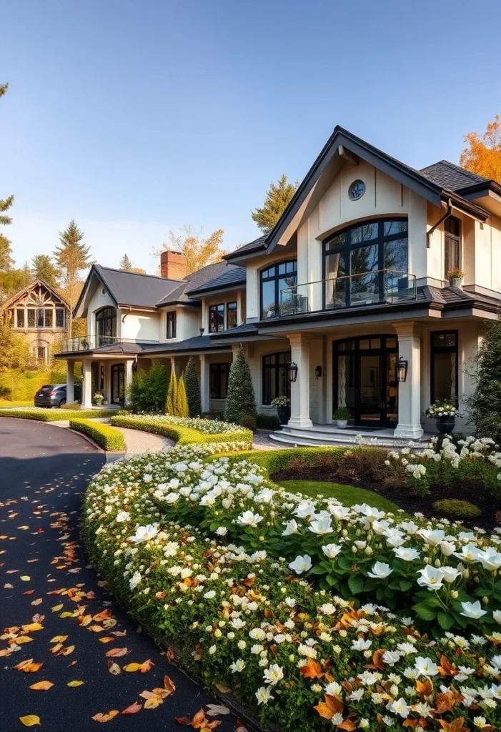 Modern Luxury Mountain House, Large Windows, Covered Porch, Manicured Gardens