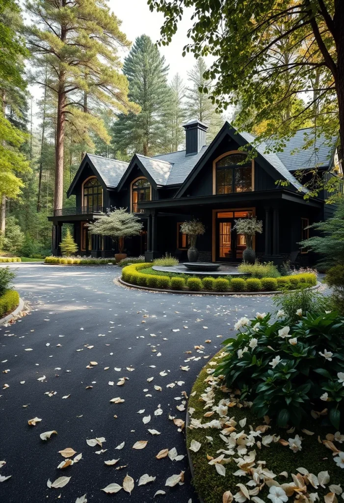 Black Brick Luxury Mountain Mansion, Modern Design, Forest Surroundings