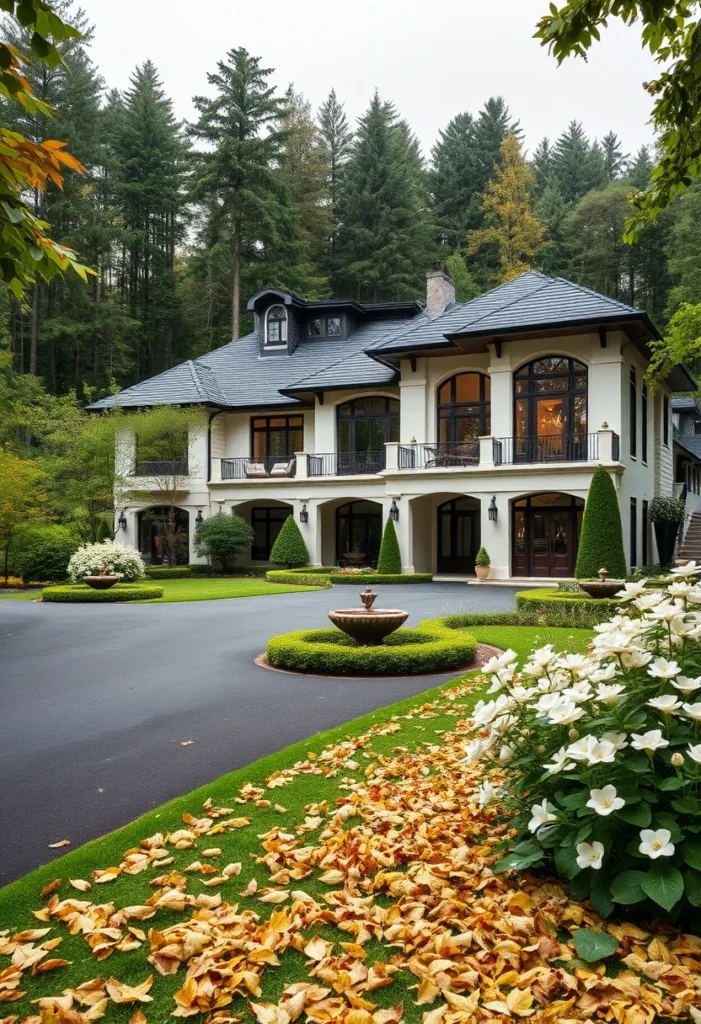 Luxury Mountain Mansion, Mediterranean Style, Arched Windows, Fountain