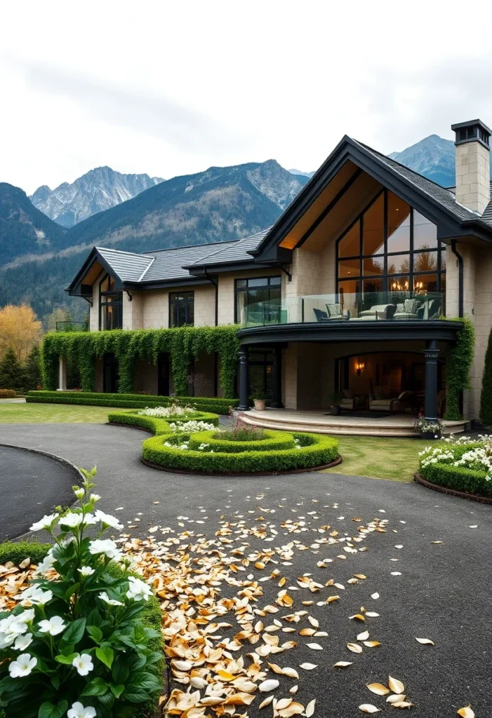 Modern Chalet Mountain Mansion, Large Windows, Vaulted Ceilings, Mountain Views