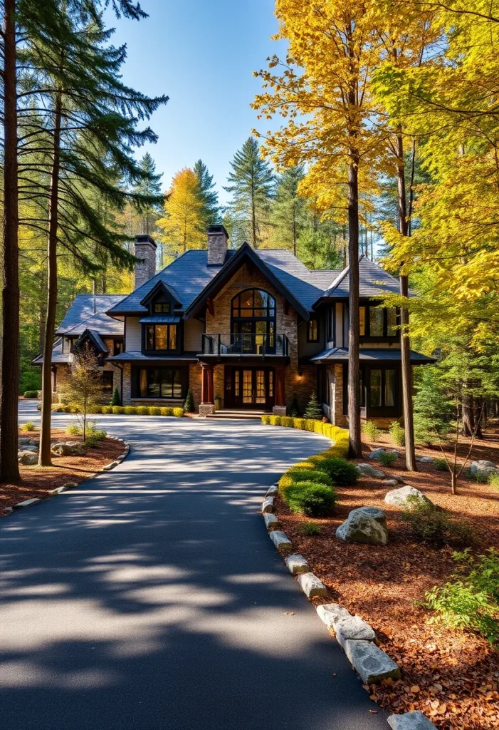 Luxury Mountain Home, Large Windows, Stone Facade, Forest Setting