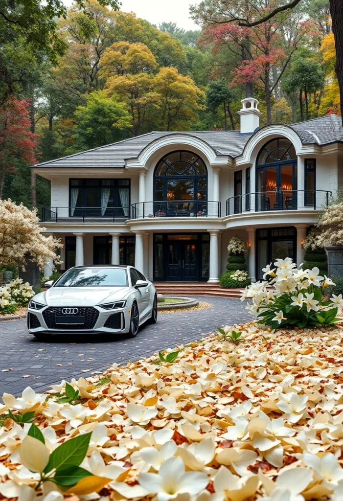 Modern Luxury Mountain House, Arched Windows, White Exterior