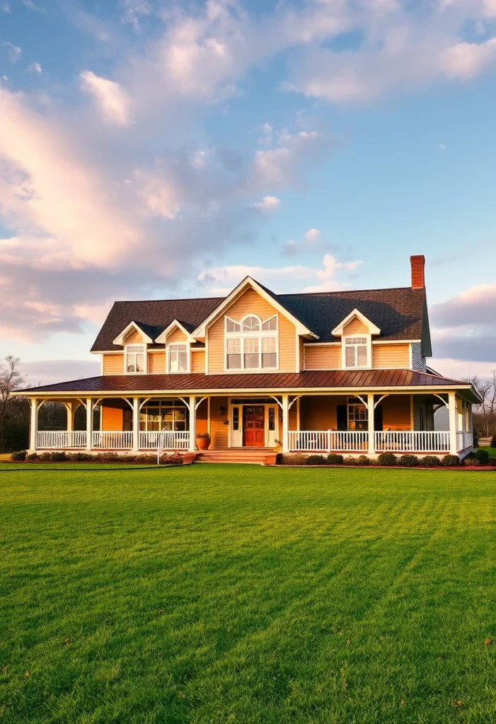 Farmhouse cottage with arched window detail above the front door.