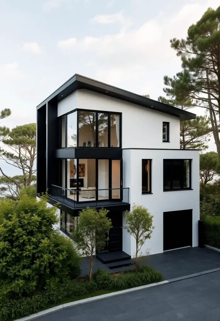 Three-story high-end contemporary home design with black accents.