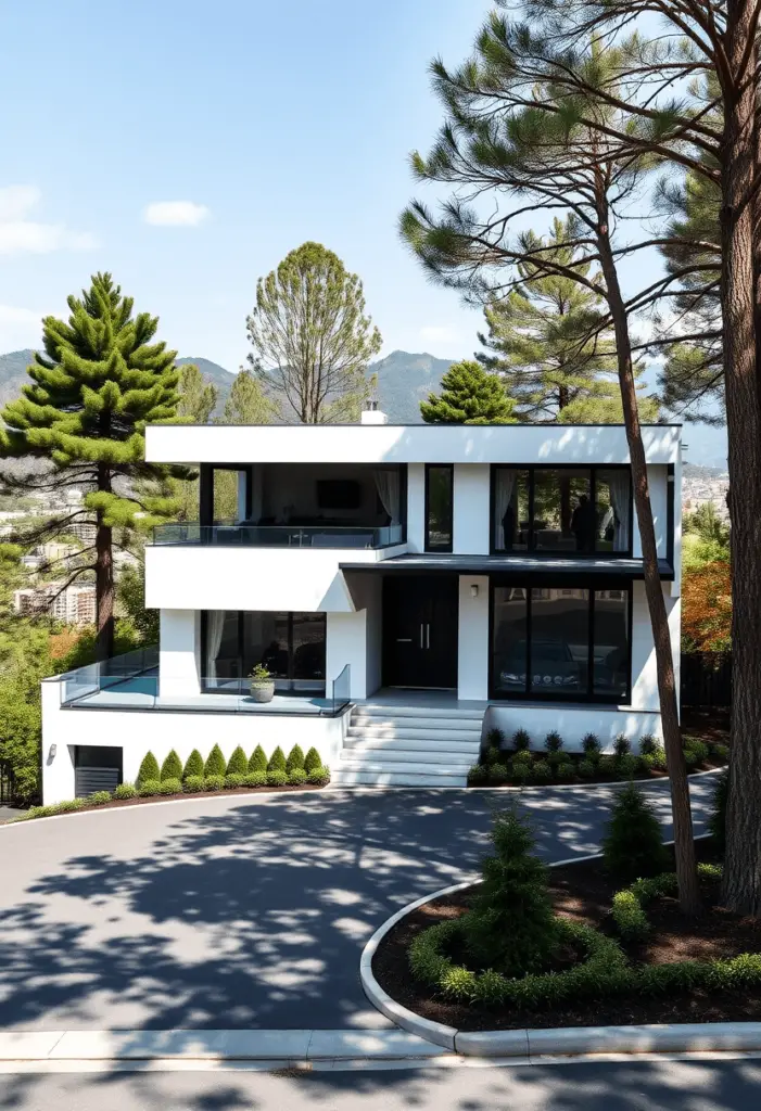 High-end multi-level contemporary home design on a hillside with views.