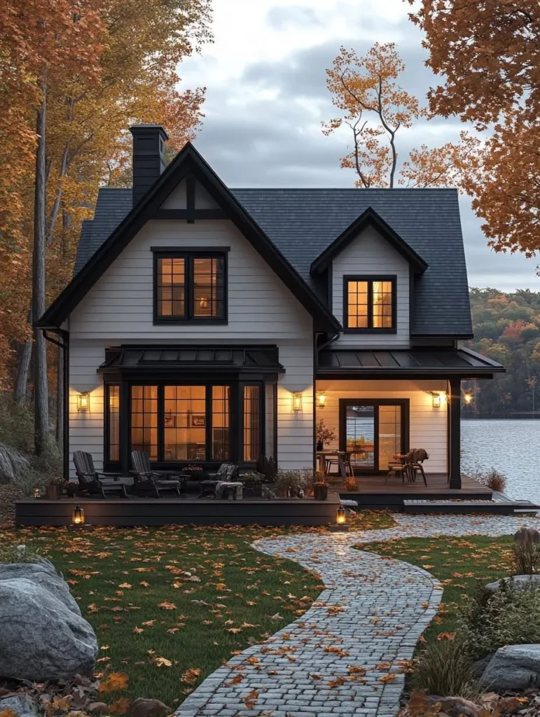 Farmhouse cottage with gabled roof and dormer windows.