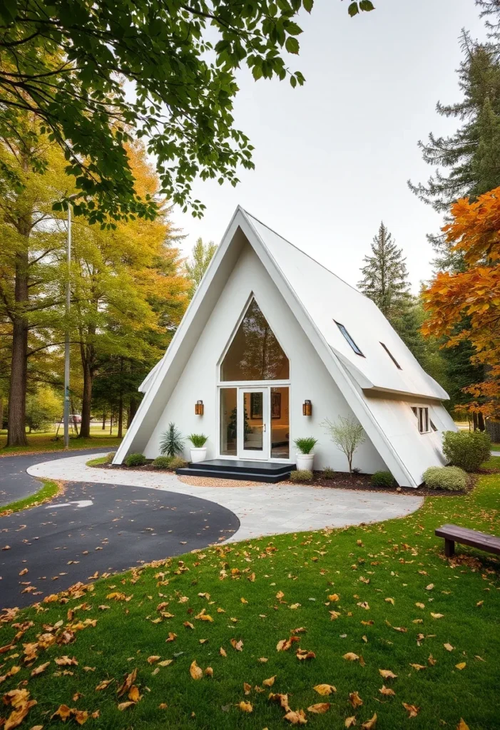 Classic off-white A-frame houses with modern updates