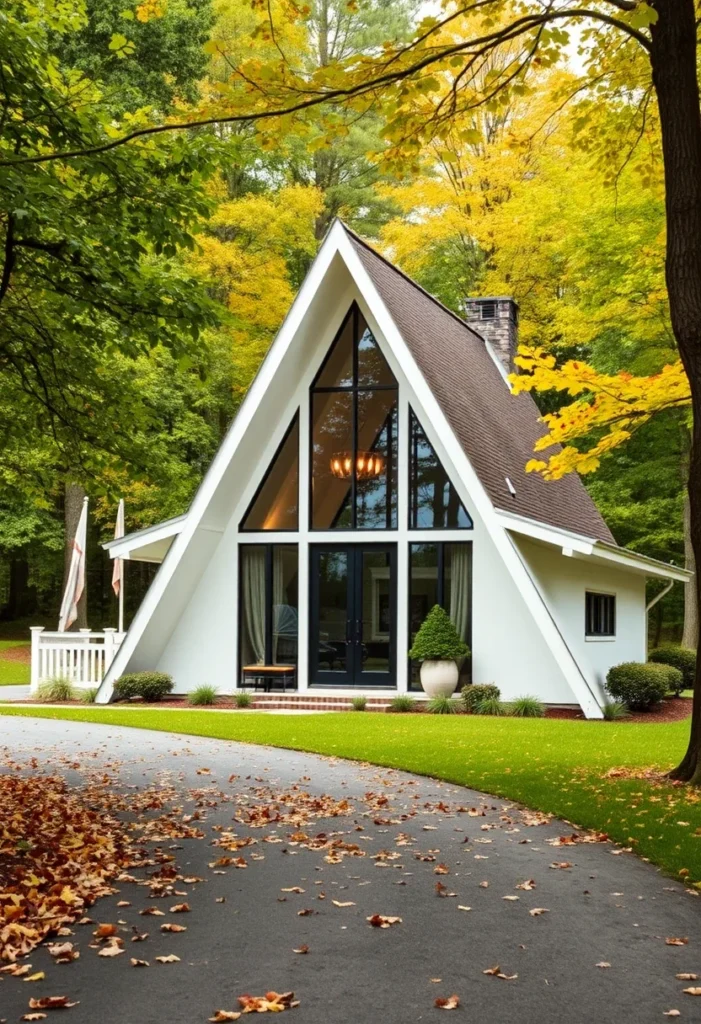 off-white A-frame houses