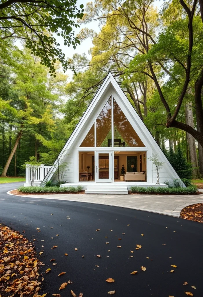 off-white A-frame houses