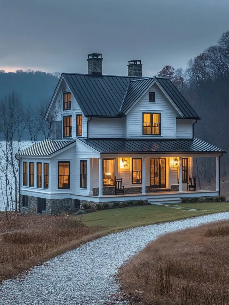 Farmhouse cottage with a welcoming front walkway and porch.