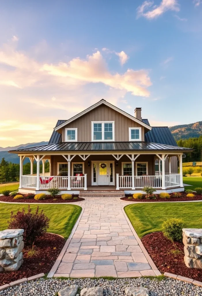 Modern Farmhouse with Dark Siding and White Trim