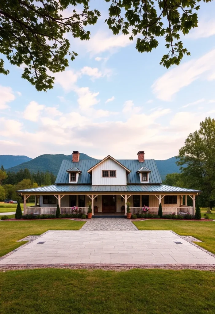 Farmhouse with Muted Colors and Wrap-Around Porch