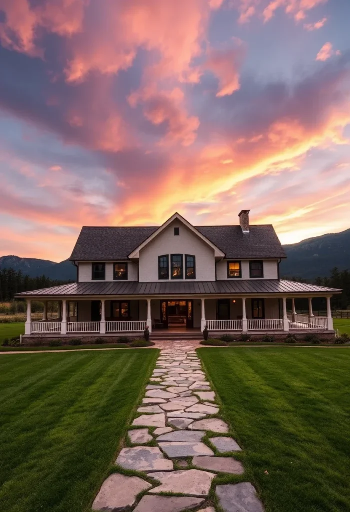 Modern Farmhouse with Stone Pathway